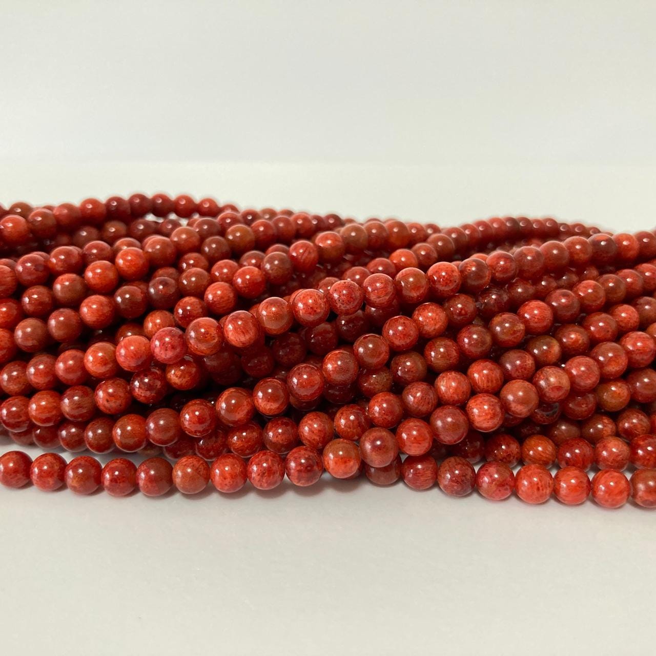 Natural sponge coral 4-4.5mm strands, Red-deep red color, 15.7inches, 40cm, Apple coral strands, Wholesale, Price per strand