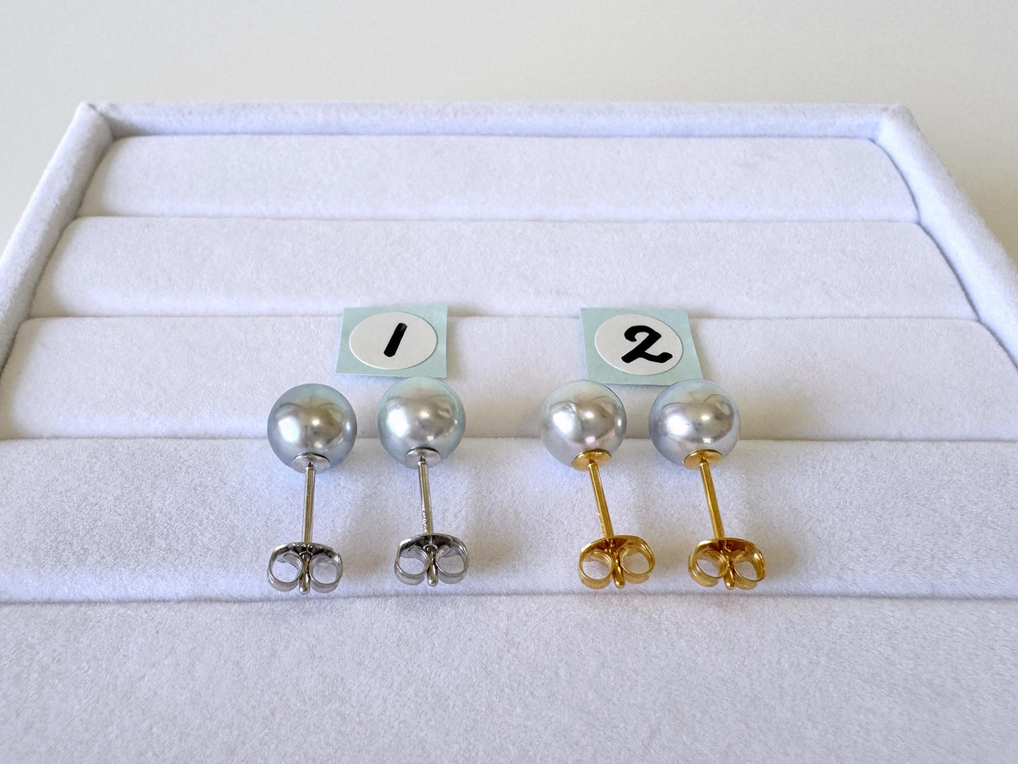 Japanese Akoya Pearl Stud Earrings, Natural Blue/Silver (7mm, Silver925 Posts, Saltwater Cultured)