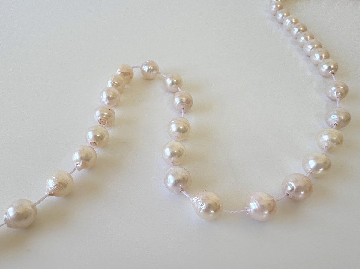 Japanese Akoya Pearl Strand 7-7.5mm Baroque Beads, White Pink Overtone (40cm + 5pcs, Saltwater Cultured, Some natural defects)