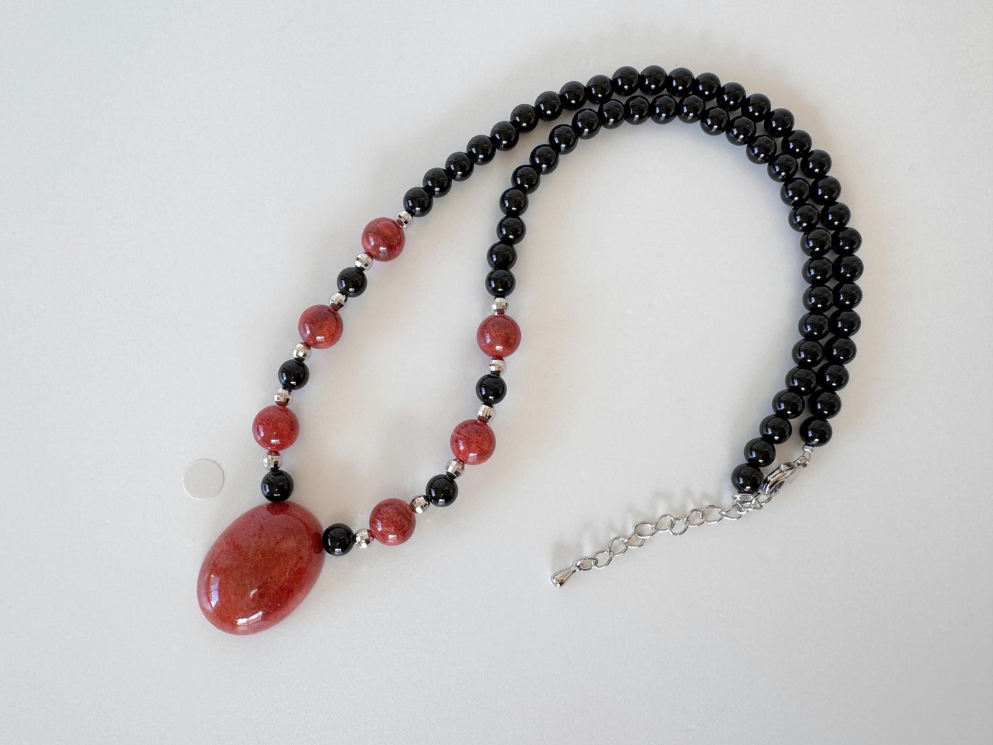 Onyx, Sponge Coral Necklace, Brass Hook & Adjuster