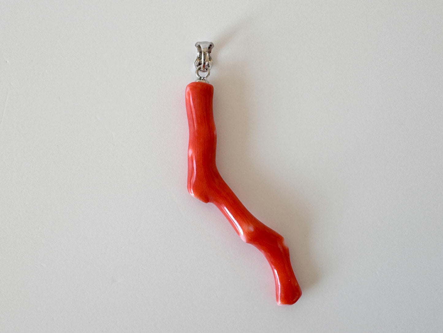 Momo Coral Branch Pendant: Japanese Vermilion Orange Coral - Silver Rhodium-Plated Bail, 50mm Length, Sea Inspired Jewelry Gift