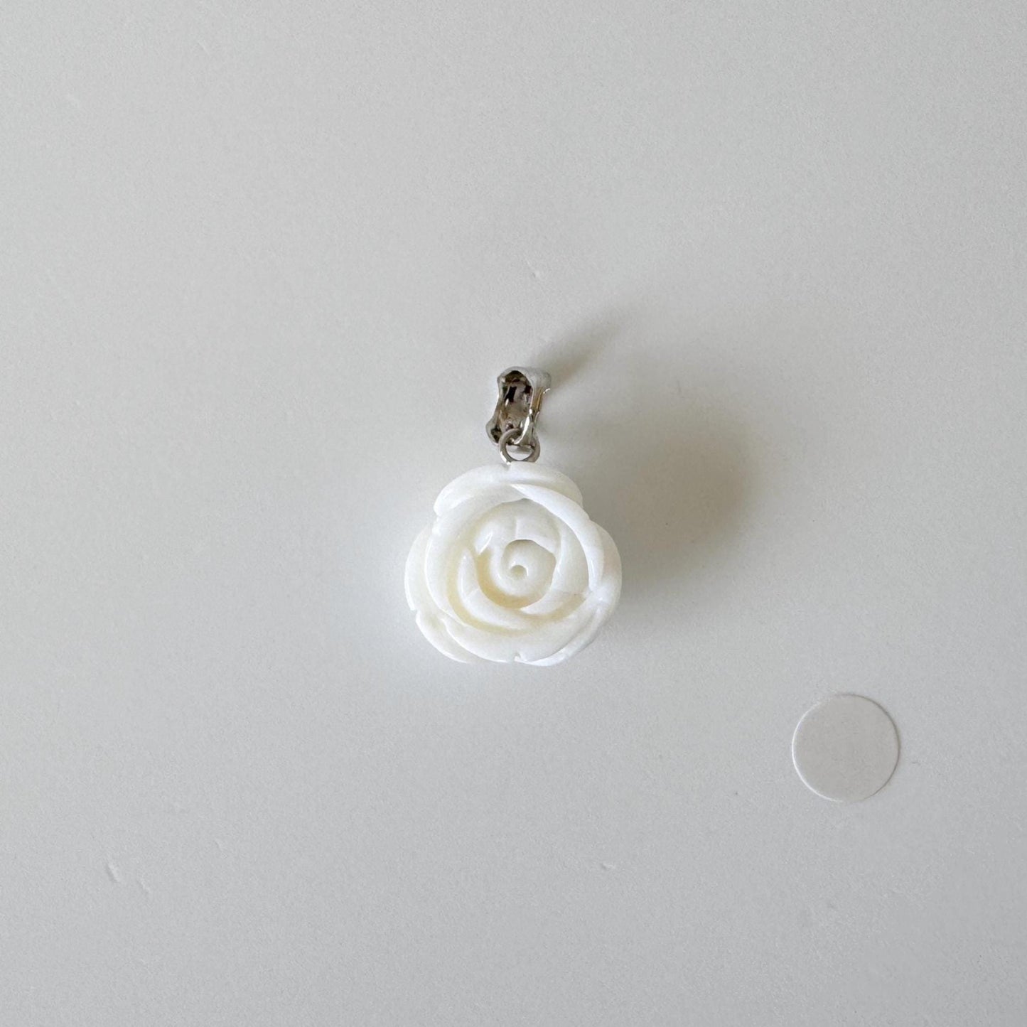 Natural White Coral Rose Pendant, 15x15mm Rose, Natural White Color Coral, Silver (rhodium plated) Bail, Genuine Precious Coral Pendant