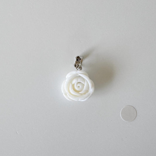 Natural White Coral Rose Pendant, 15x15mm Rose, Natural White Color Coral, Silver (rhodium plated) Bail, Genuine Precious Coral Pendant