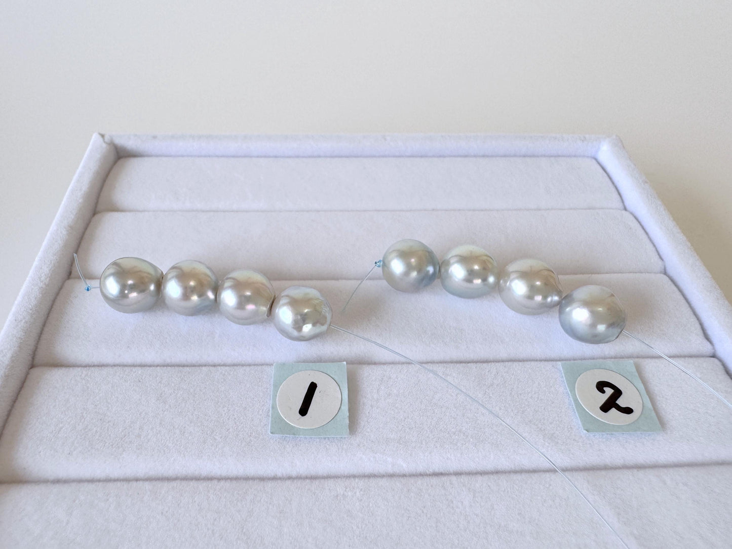 Japanese Natural blue/silver color Akoya Pearl Beads, 7.5-8mm, Mini Strand, Short Strand of 4 Pieces, Cultured in Sea Water