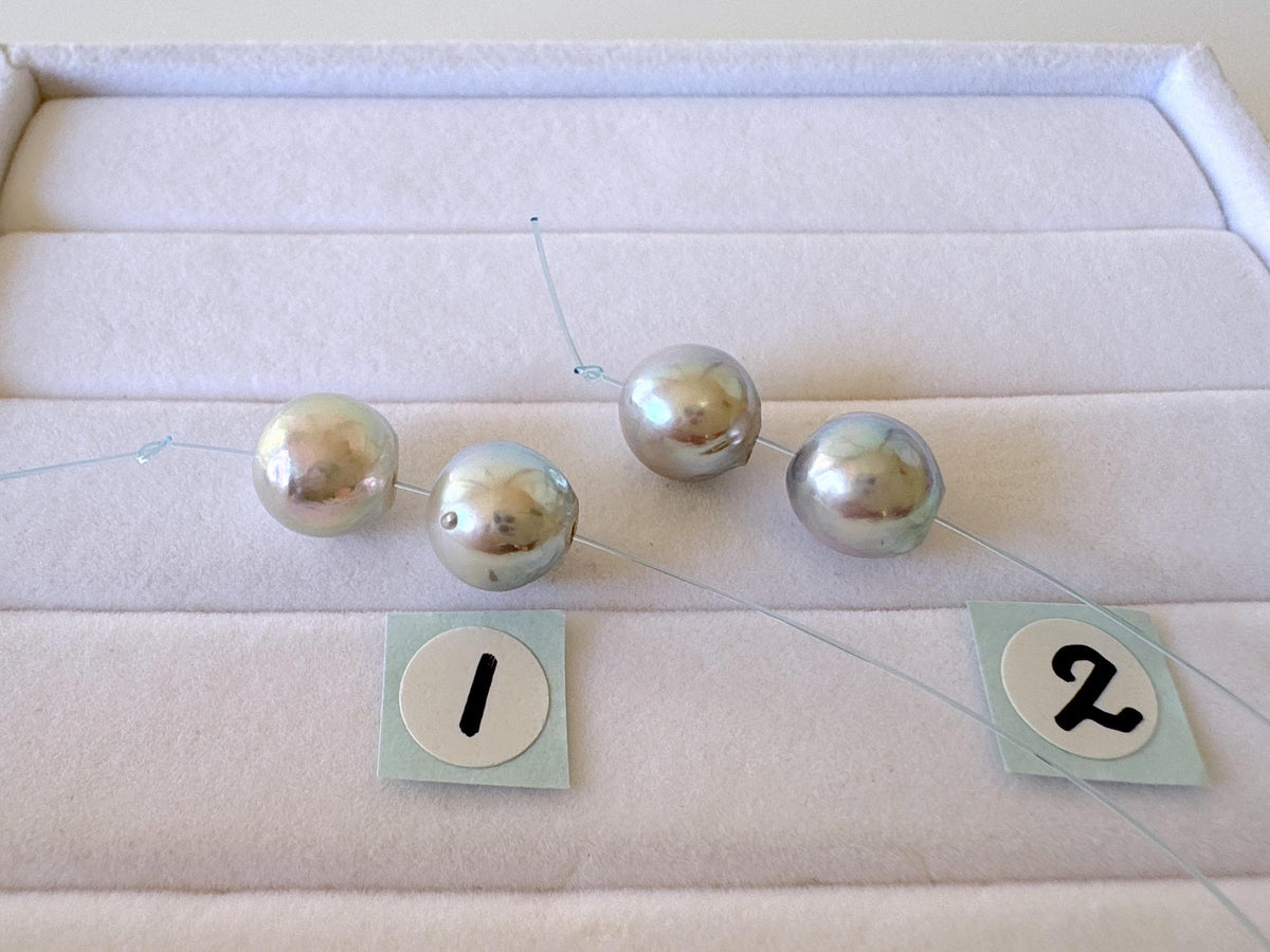 Japanese Akoya Pearl Beads Natural Blue Silver, Cultured Saltwater Pearls (8-8.5mm, Genuine, Mini Strand, 2 Pieces)