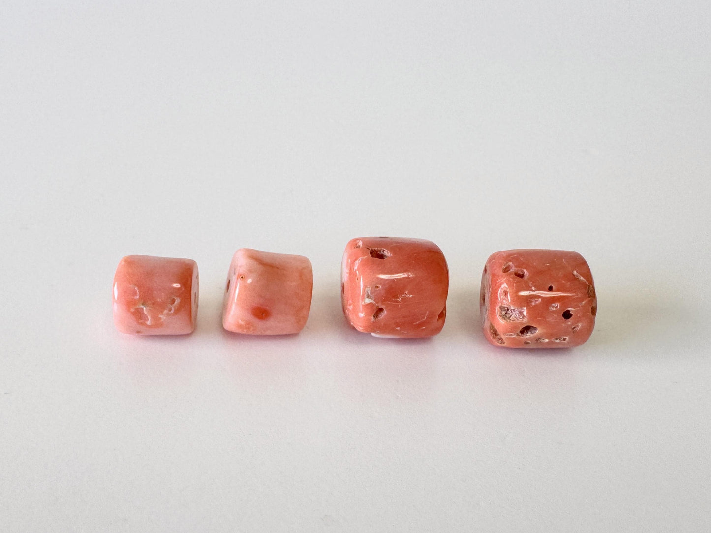 Momo Coral Cylinder Loose - Natural Orange Pink Japanese Coral Beads - Full Hole Drilled, Jewelry Making, Set of 4