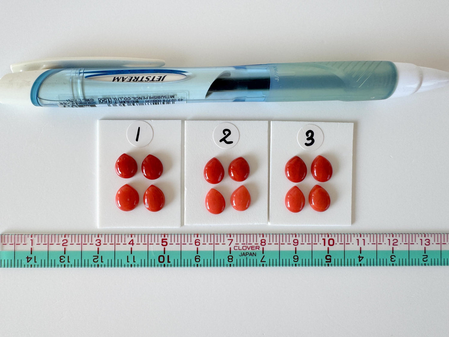 Value-priced, Natural red Mediterranean coral loose Pear shape cabochon for a set of 4pcs, For jewelry making, Natural color