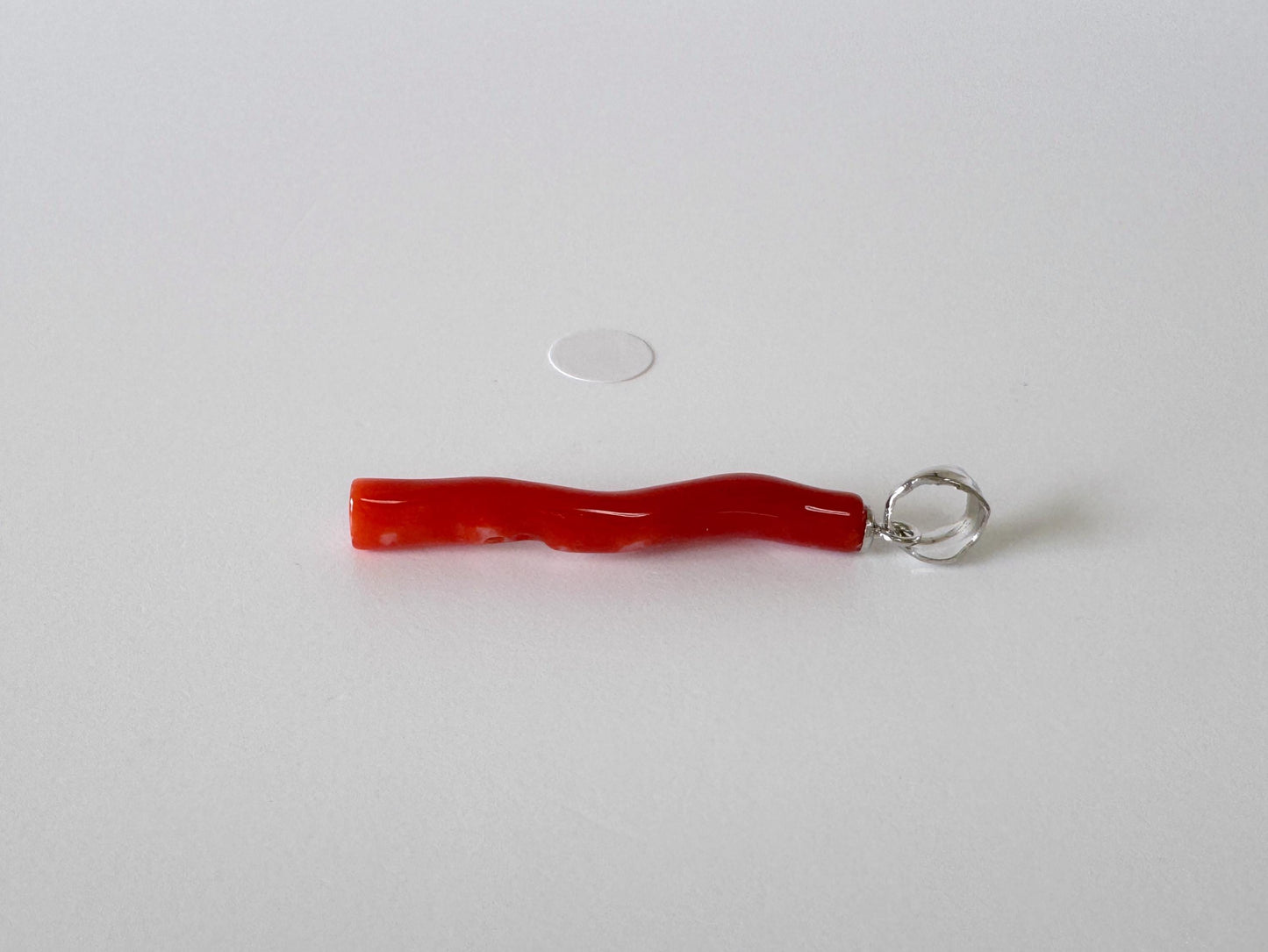 Natural Red (Aka) Coral Branch Pendant, Natural Color Japanese Coral, Length 31mm, Silver bail (rhodium plated)