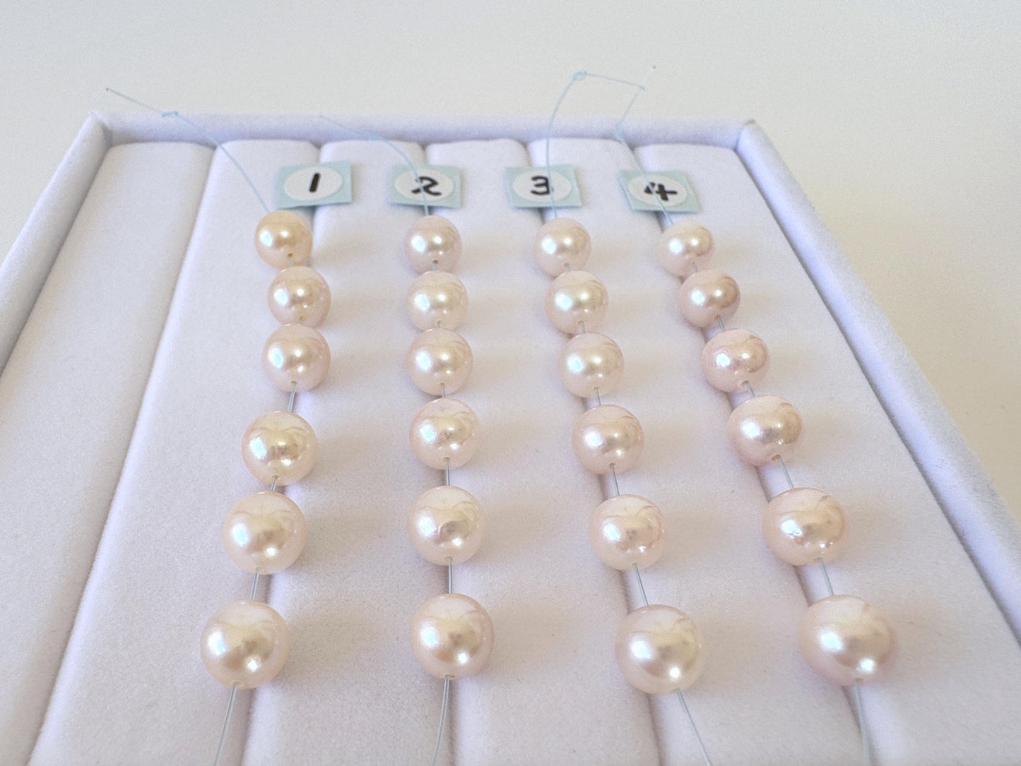 Akoya Pearl Beads - Japanese Cultured Round 6.5-7mm Mini Strand, 6Pcs, White Pink Overtone