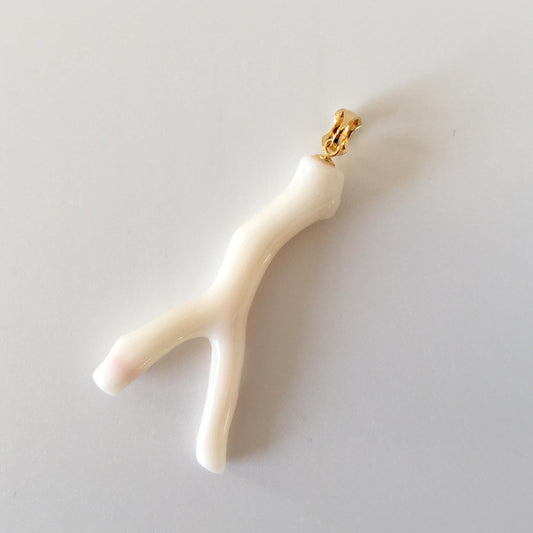 Natural White Coral Branch Pendant, 44mm, Natural color, Japanese White Precious Coral, Silver Bail (Gold-Plated)