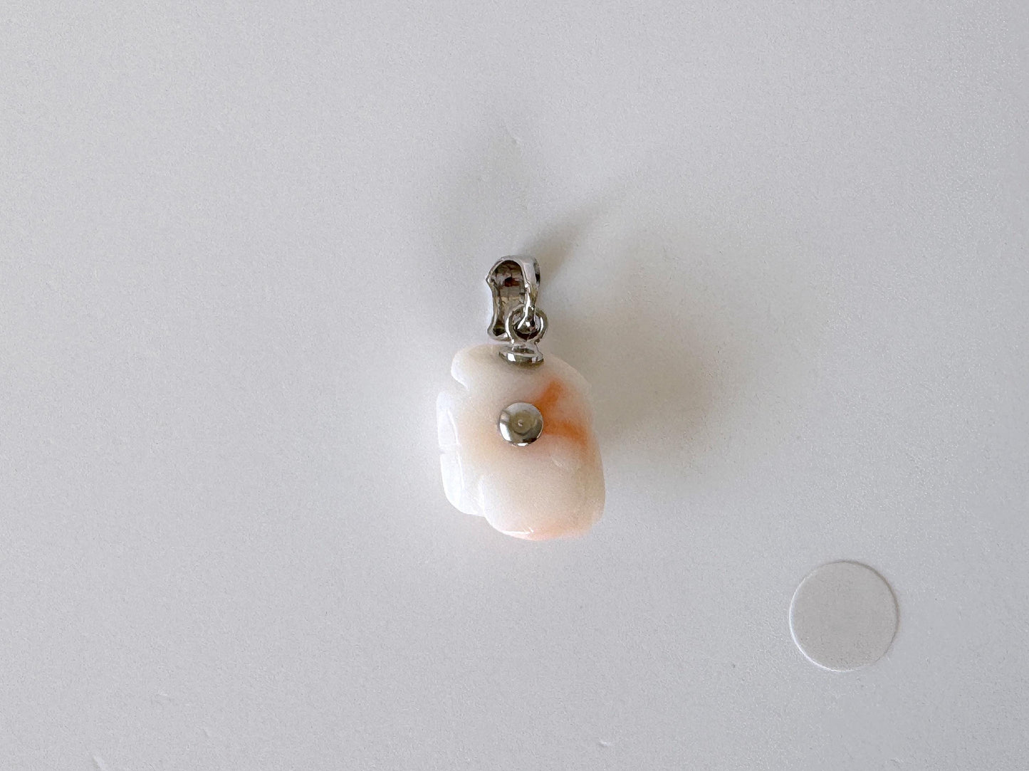 Deep Sea Coral Rose carved Pendant, 14.4x11.6mm, Natural Pink/White Color Coral, Silver (rhodium plated) bail, Genuine Coral Pendant