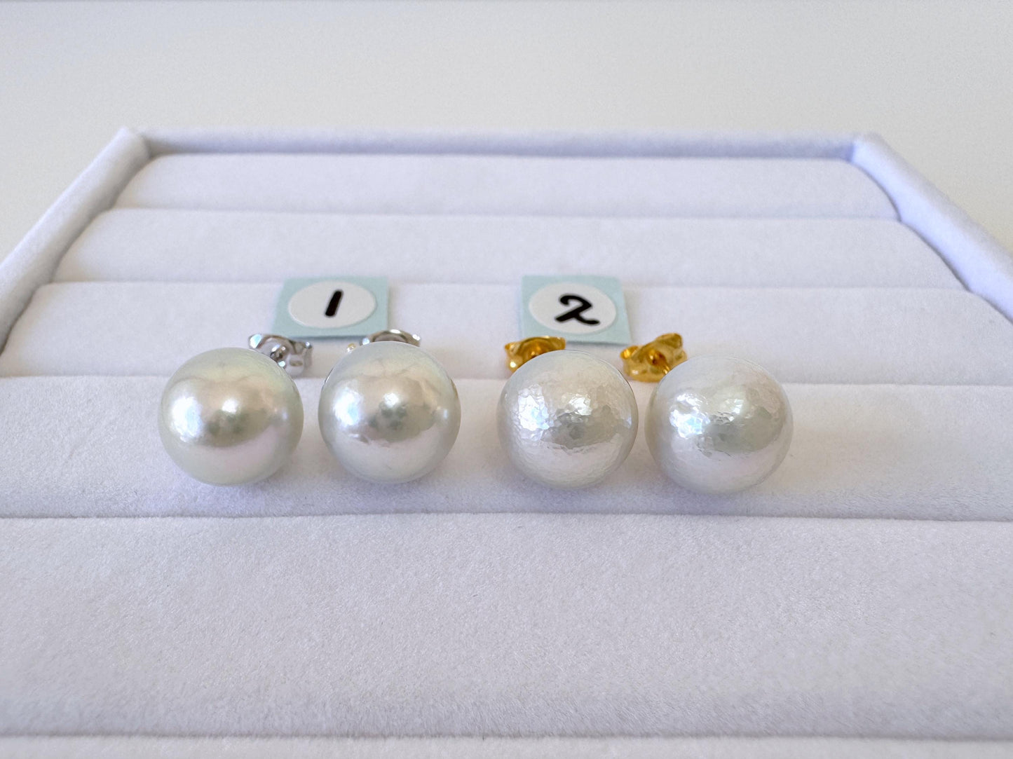 9.5mm Akoya Pearl Stud Earrings: Natural Light Blue Color, Silver 925