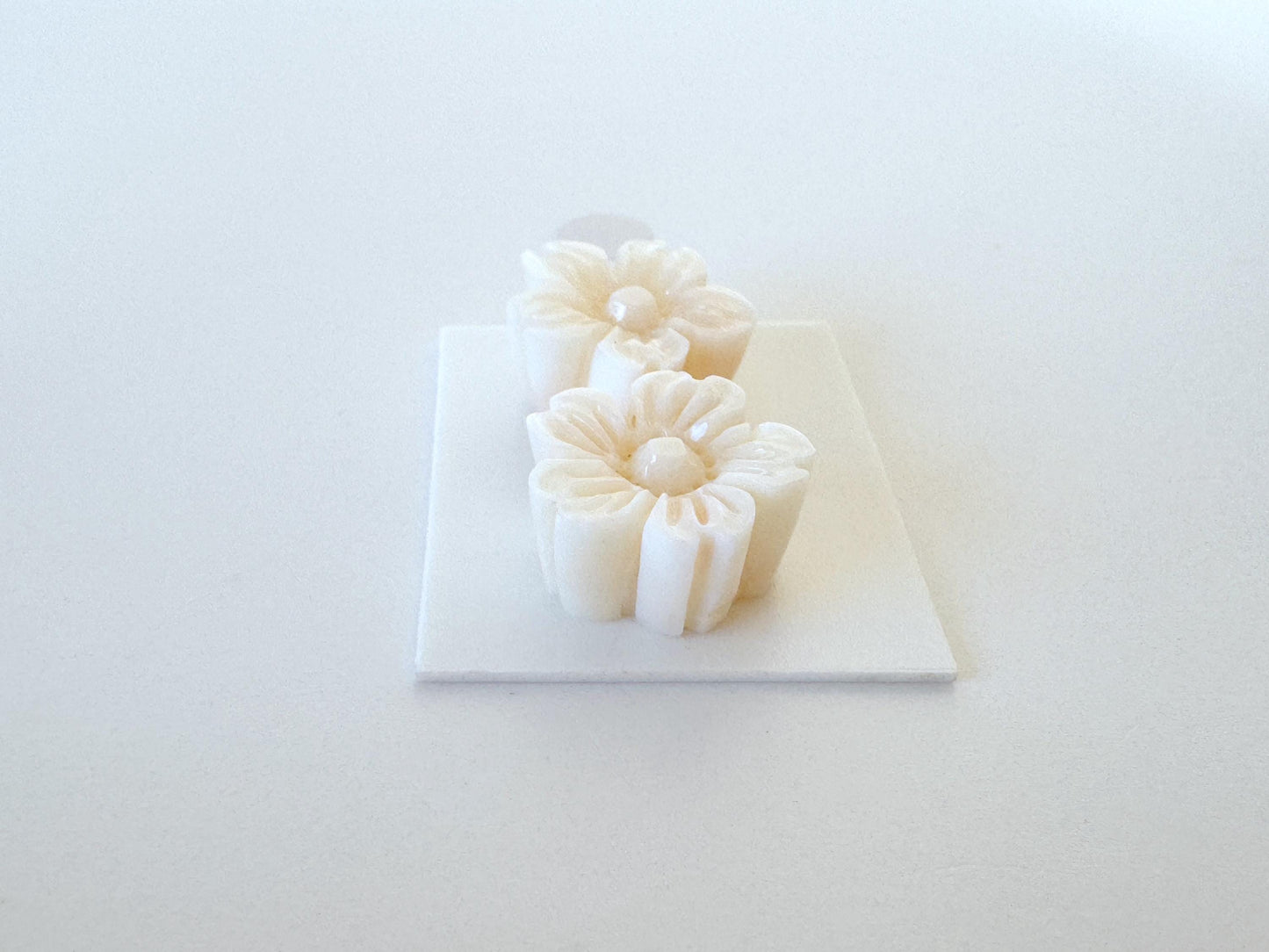 Natural Coral Carving - White Cherry Blossom, 15.5mm Sakura Pair