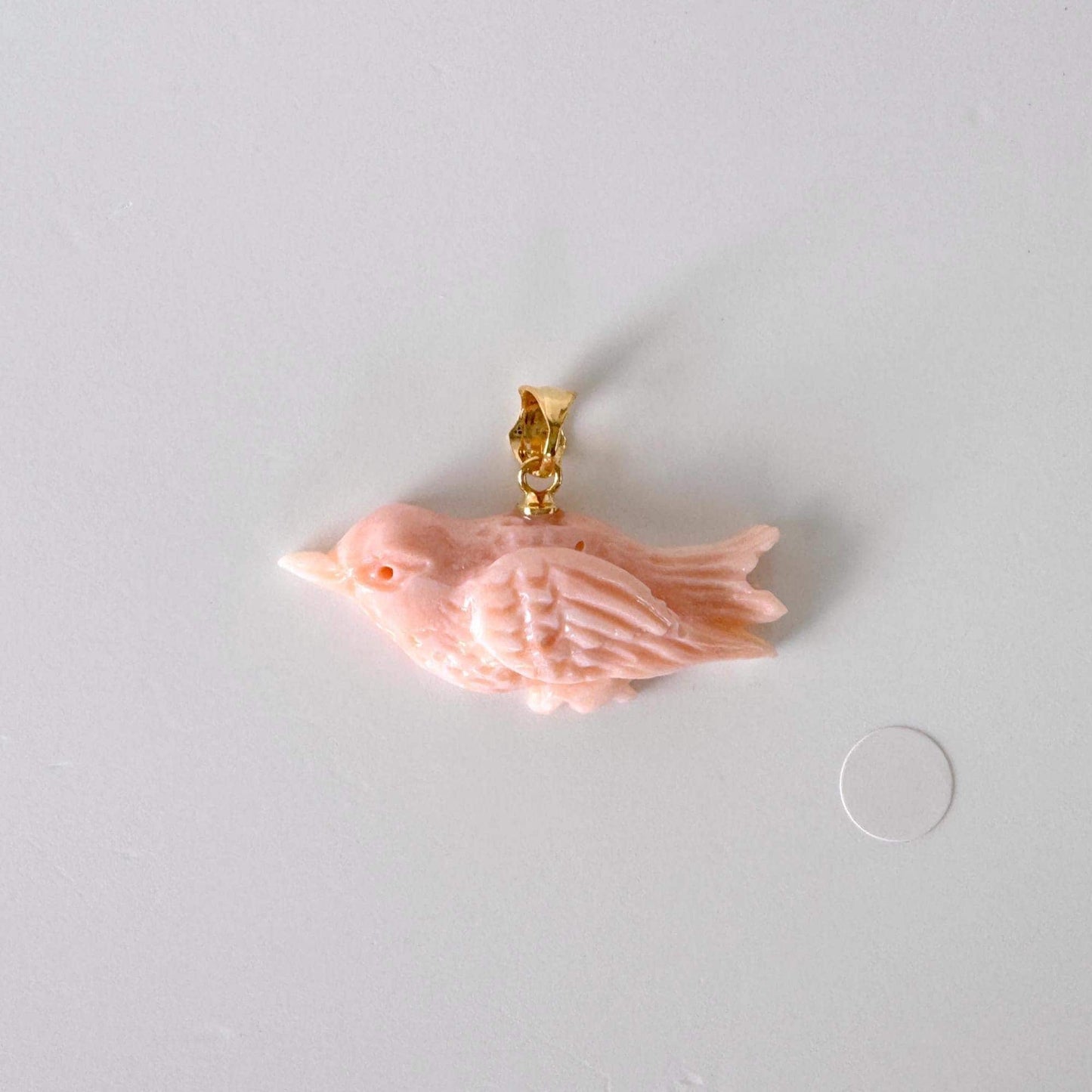 Carved Coral Bird Pendant Natural Jewelry, Pink Deep Sea Coral (35x13.8mm, Gold-plated Silver Bail, Hand Carved)