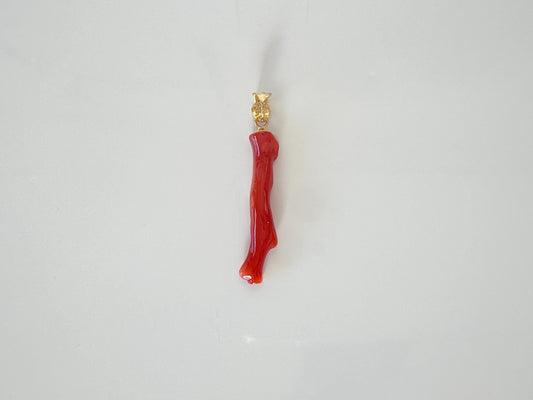 Natural Japanese Red Coral Branch Pendant, Aka Coral Branch, Length 30mm, Natural Color Japanese Red Coral, Silver (Gold-plated) Bail