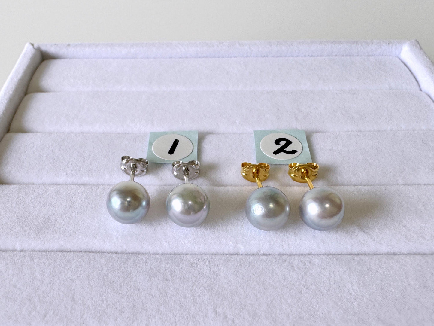 Japanese Akoya Pearl Stud Earrings, Natural Blue/Silver (7mm, Silver925 Posts, Saltwater Cultured)