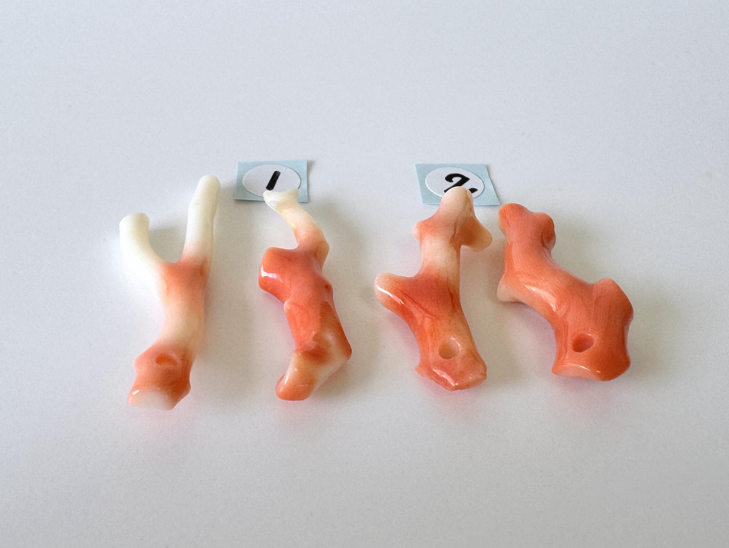 Momo Coral Branch Natural Orange: Genuine Precious Coral Loose Set (2 Pieces, 28-40mm Length, Drilled Holes, Jewelry Supplies)