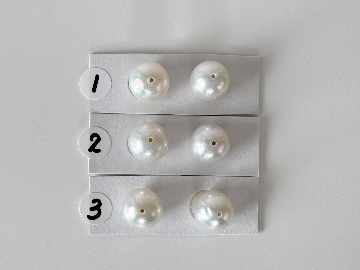 9.5mm Japanese Akoya Pearl Pair: Natural Light Blue Color, Half-Drilled