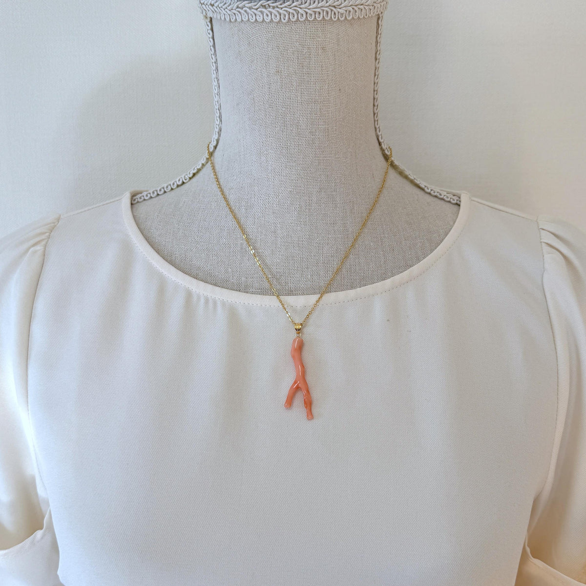 Coral Branch Pendant: Natural Pink Orange Deep Sea Coral, Gold-Plated Silver Bail | 45mm, Unique Jewelry