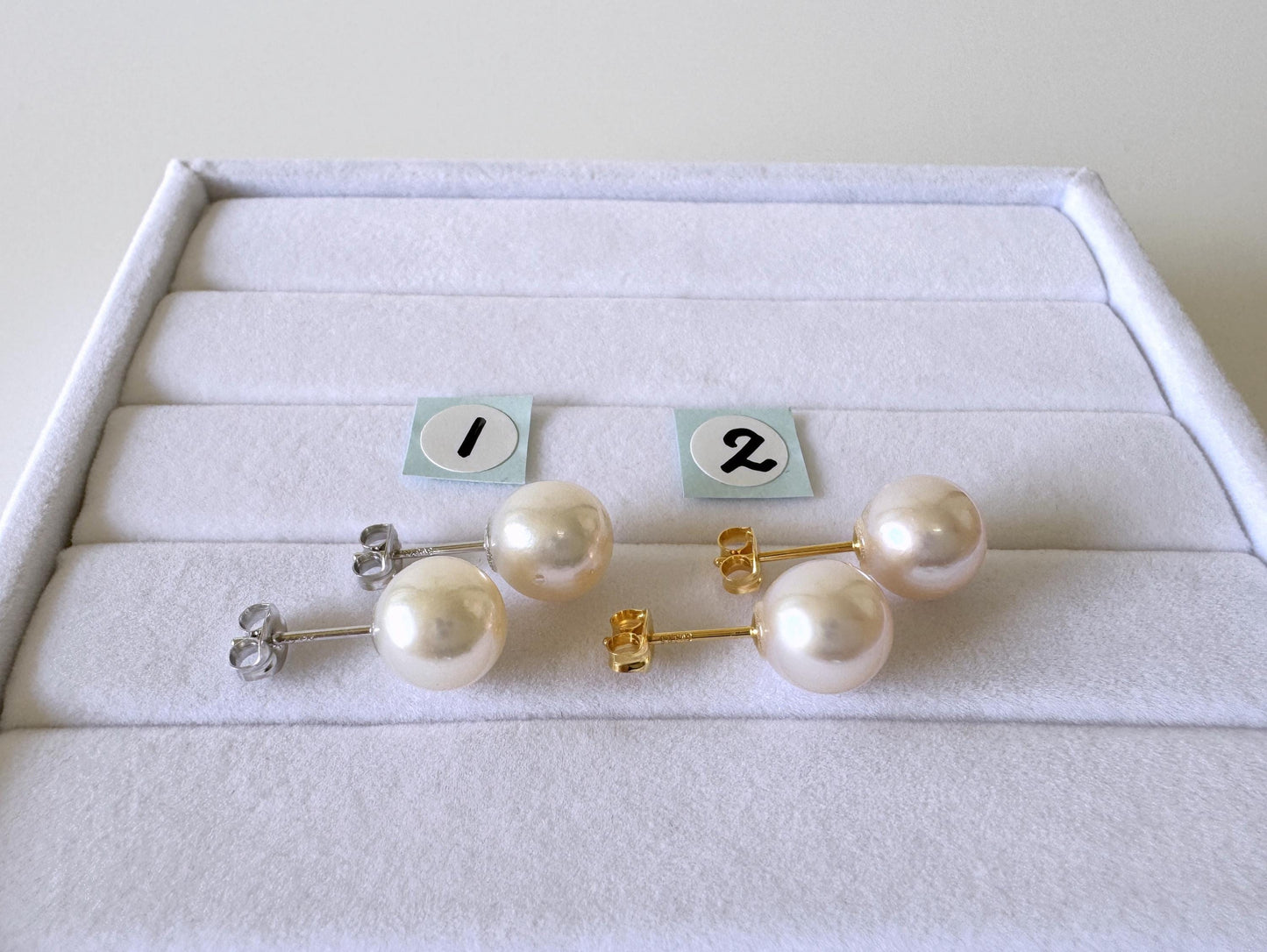 Akoya Pearl Stud Earrings: White 8.5mm Pearls - Japanese Cultured, Silver 925, Saltwater Origin