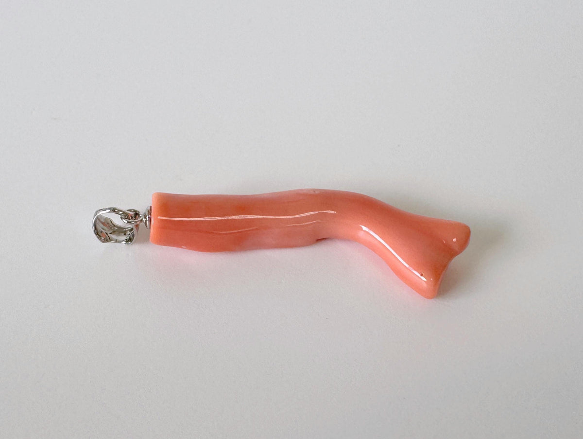 Coral Branch Pendant Natural Deep Sea Coral: Orange Pink Coral Jewelry Accent, Silver Bail (40mm Length)