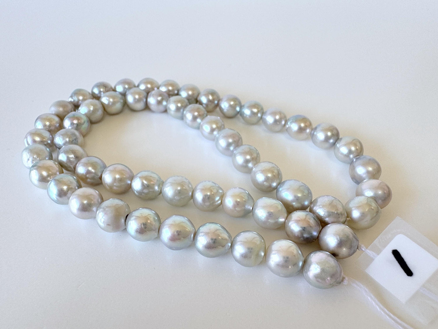 Japanese Akoya Pearl Strand - Natural Blue Silver Cultured Beads - Semi-Round Shape, 7-7.5mm Size, Saltwater Pearls, 40cm Length