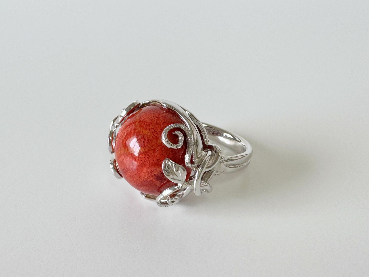 Sponge Coral Ring Half Circle Design: Ocean Inspired Natural Patterned Jewelry (Sterling Silver, Size Jp 15, US 7.5-8, UK O-P, IT 55)