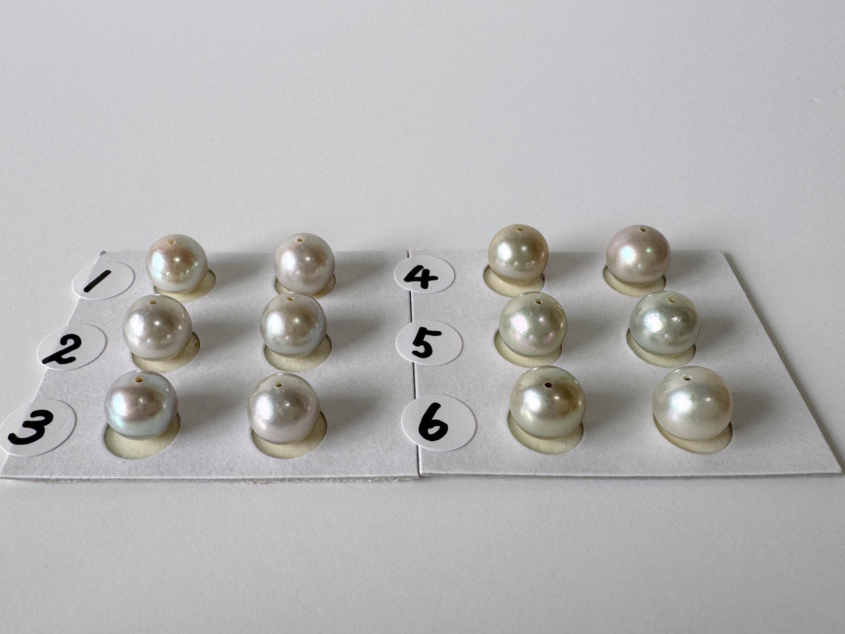 Japanese Blue/Silver (Cobalt Treated) Akoya Pearl 7.5-8mm, Half-Drilled loose, Price per pair, Salt water pearl