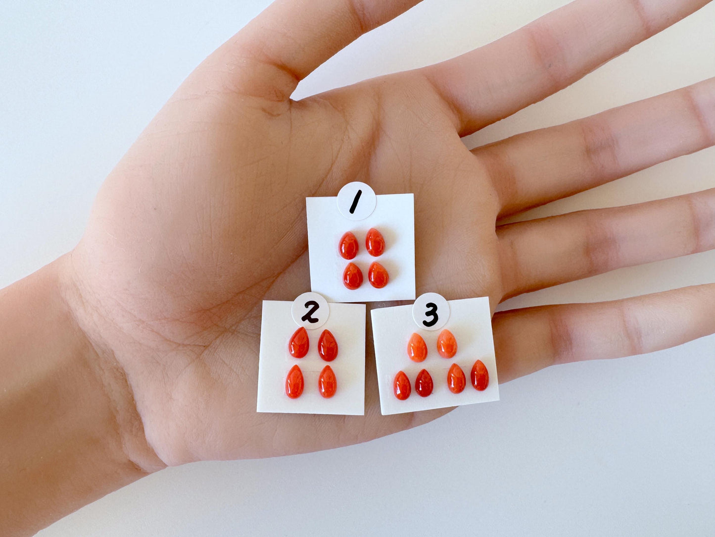 Natural Japanese Aka (Red) Coral Pear Shape Cabochons: Set of 4 or 6 Pcs