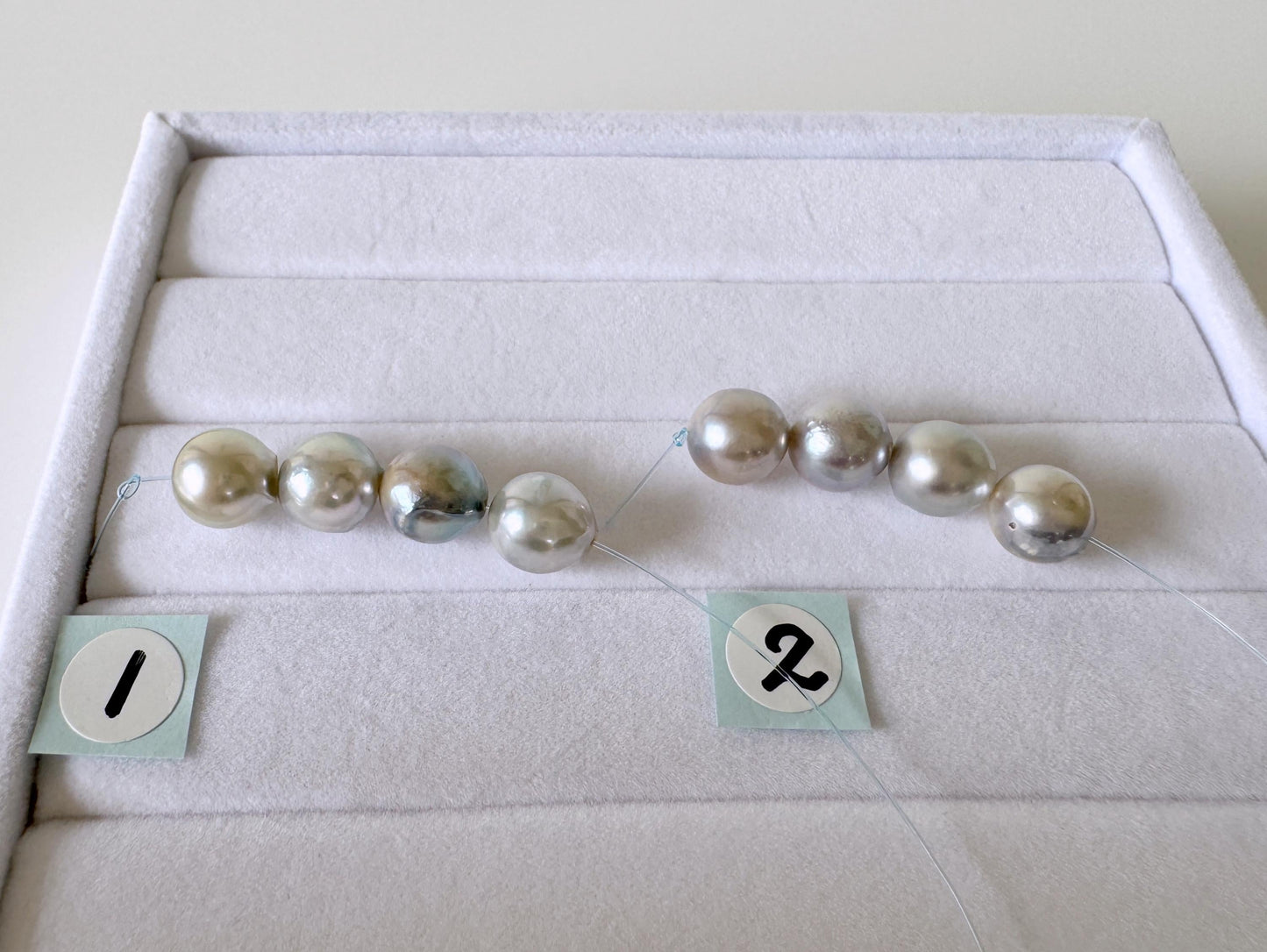 Japanese Akoya Pearl Beads: Natural Blue-Silver Cultured Pearls, Semi-Round Shape (7-7.5mm, Saltwater Mini Strand, 4 Pcs)