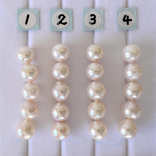 Japanese Akoya Pearl Beads: Cultured White Pink Overtone, Mini Strand, 5 Pieces (7.9-8.4mm, Saltwater Pearls, Jewelry Making)※Blemishes
