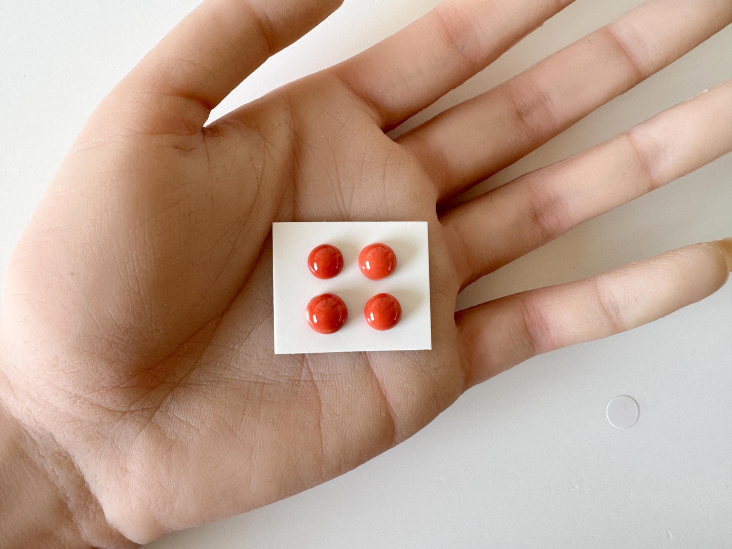 Momo Coral Round Cabochon Set of 4 Pcs, Japanese Orange Coral Loose | Natural Undyed | 7-8.2mm Half-Drilled Flat-Back Jewelry Supplies