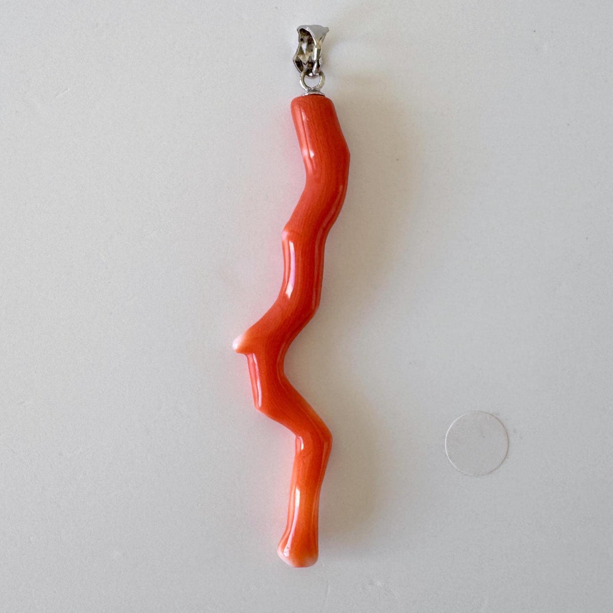 Momo Coral Branch Pendant Natural Jewelry, Japanese Orange Coral (55mm Length, Rhodium-Plated Silver Bail)