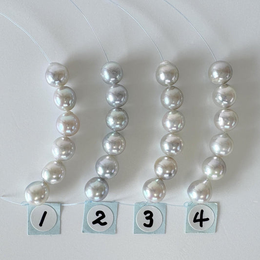 Japanese Blue/Silver color (cobalt treated) Akoya Pearl Beads, 6.5-7mm, Mini Strand, Short Strand of 6 Pieces, Cultured in Sea Water