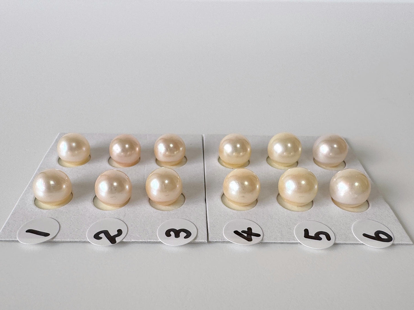 Japanese Cream White Akoya Pearl 8mm, Half-Drilled Round loose, Price per Pair, Value-priced  Salt water pearl, For Earrings