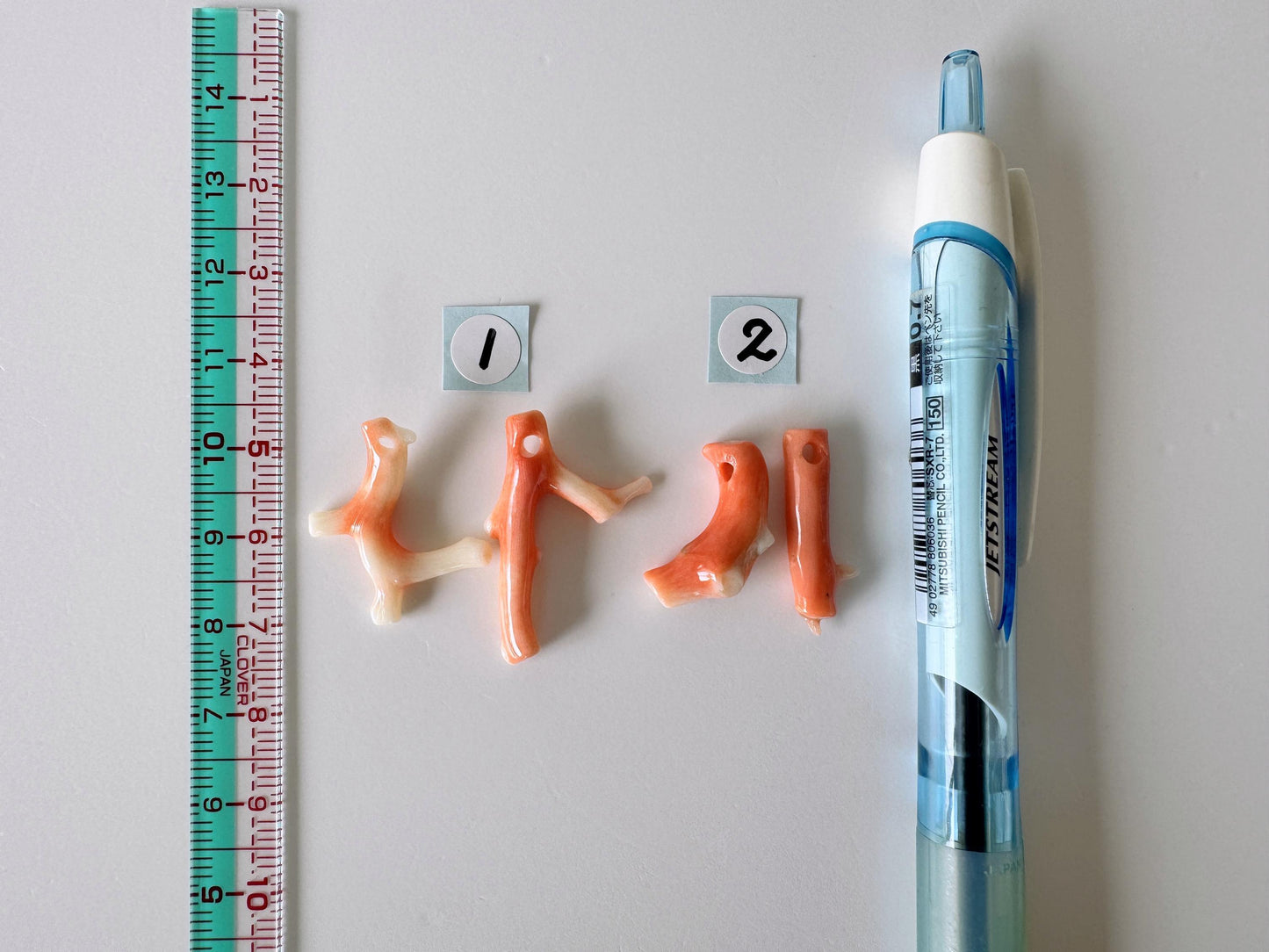 Momo Coral Branch Natural Orange, Loose Set of 2 Pieces (20-28mm Length, Genuine Coral, Drilled Holes, Jewelry Supplies)