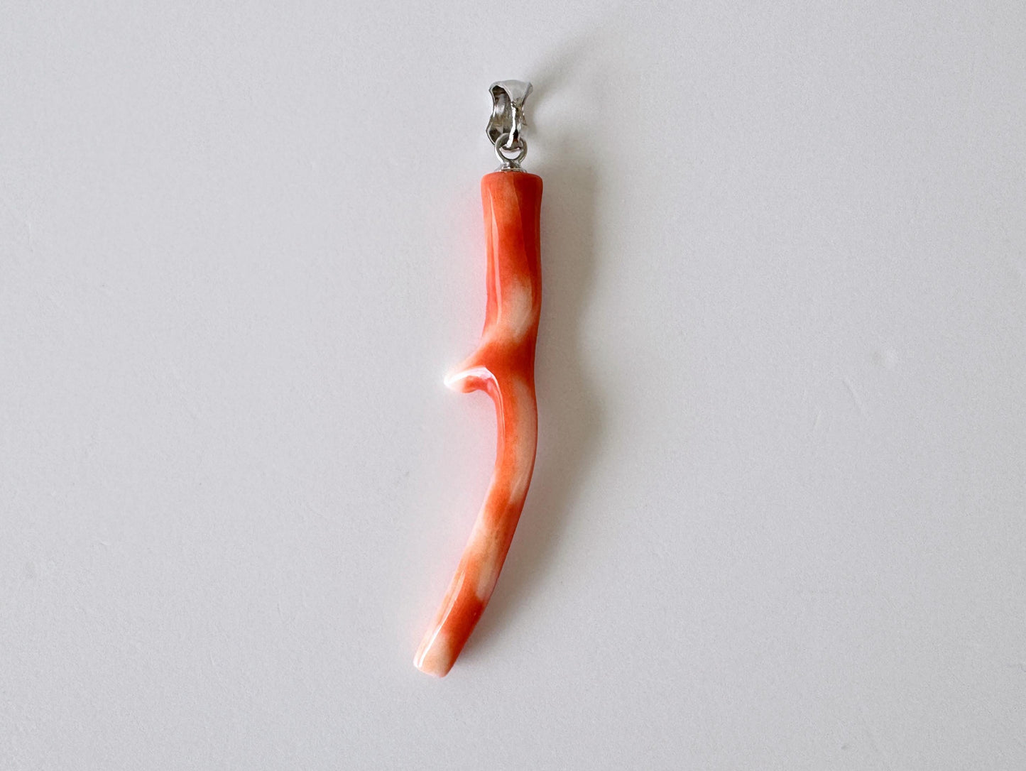 Momo Coral Branch Pendant Natural, Japanese Orange Coral (45mm Length, Rhodium-Plated Silver Bail, Unique Jewelry)