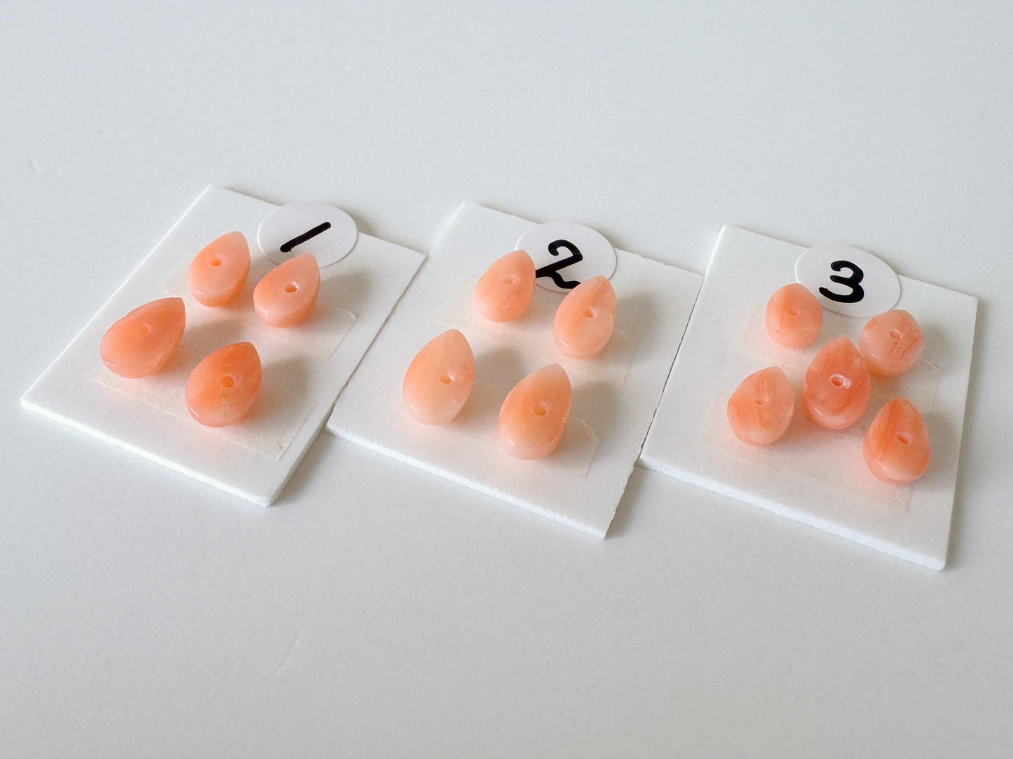 Deep Sea Coral, Pear Shaped Cabochons - Pink Orange | Back Hole | 6-7x4mm | 4-5Pc
