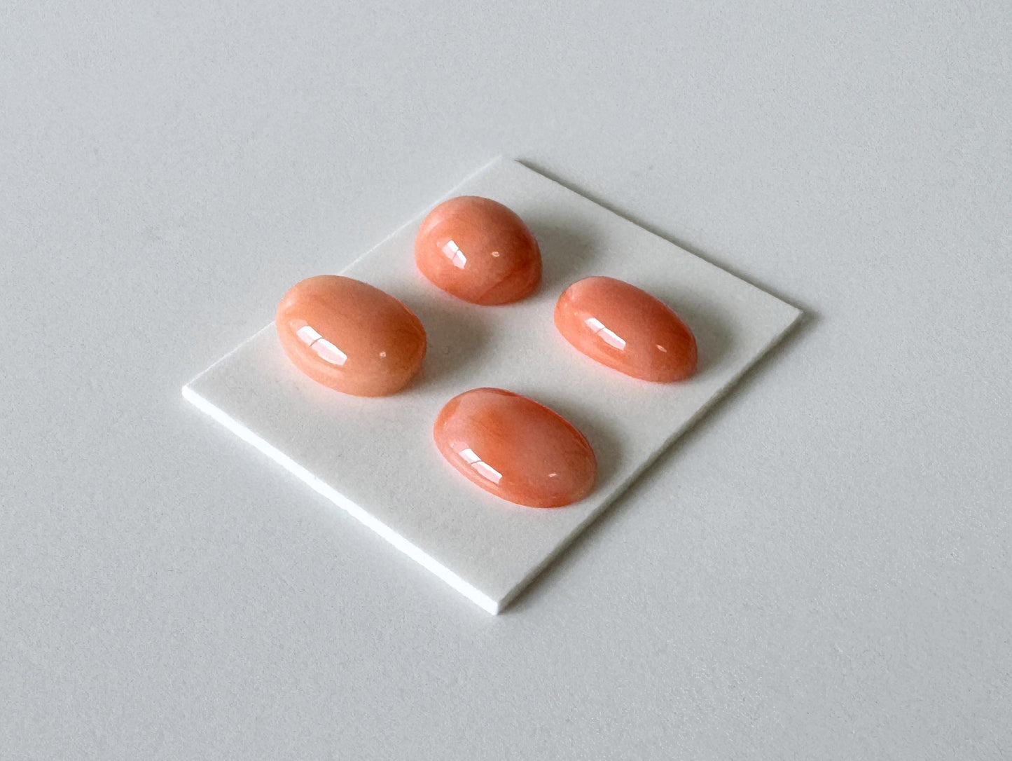 Natural Coral Loose, Deep Sea Oval Cabochon | Pink-Orange | Four Piece Set | Jewelry Making | 8.9-10.3 X 5.9-7.4mm