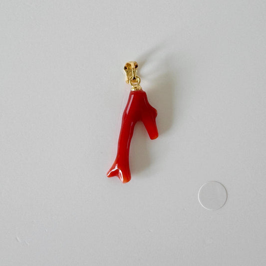 Natural Red (Aka) Coral Branch Pendant, Oxblood, Natural Color Japanese Coral, Length 25mm, Silver bail (gold plated)