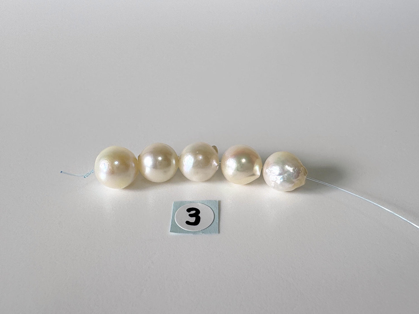 Japanese Cream White Akoya Pearl Beads, 9-9.5mm (Imperfect), Mini Strand, Short Strand, 5 Pieces, Genuine Akoya Pearl, Cultured in Sea Water