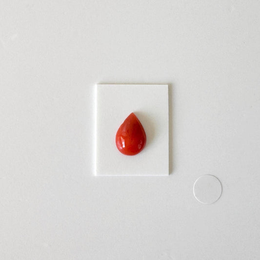 Red Coral Cabochon, Japanese Aka Coral Pear Shape Gemstone | Natural | 11.7X8.3Mm | Jewelry Making, Drilled Back