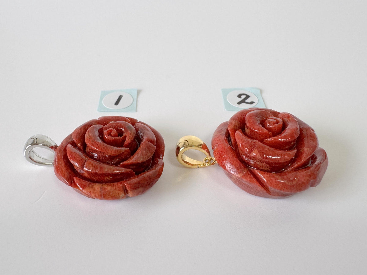 Sponge Coral Rose Pendant, Red, 20mm (Brass Bail)