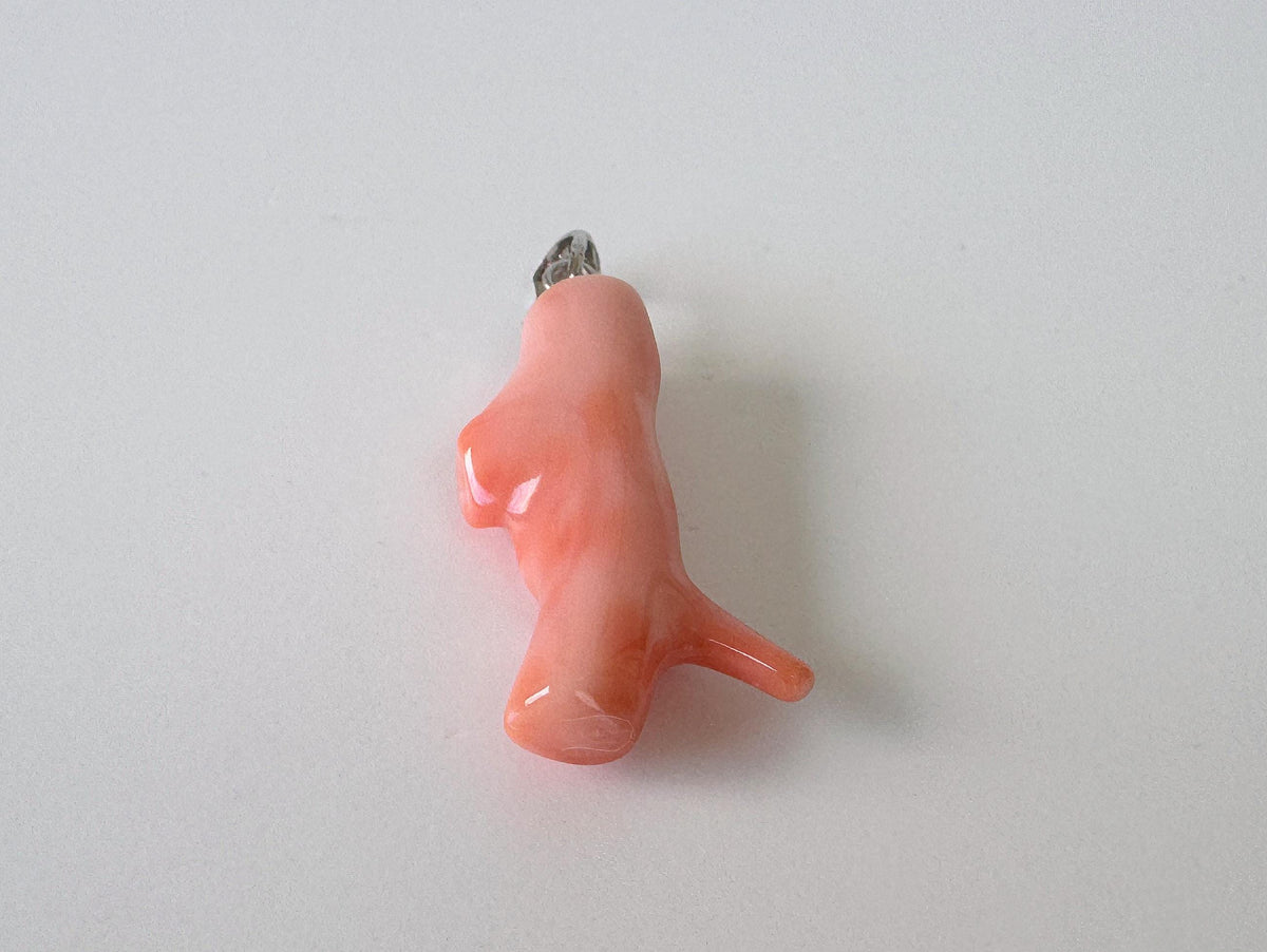Coral Branch Pendant: Natural Pink Orange Deep Sea Coral, Silver Rhodium-Plated Bail | 27mm, Jewelry Accessory