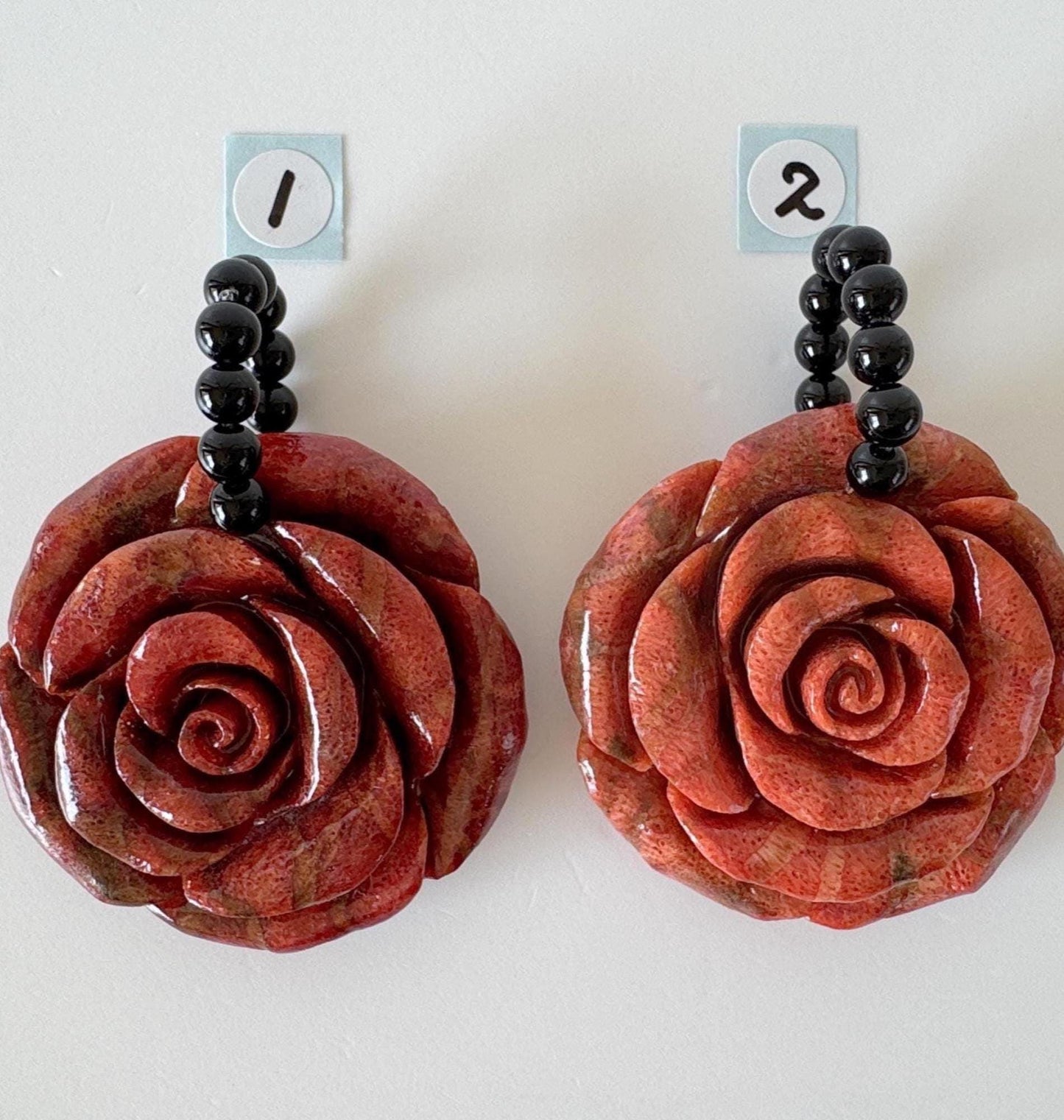 Sponge Coral Rose Pendant: 40mm Reddish-Brown Gemstone with Onyx Bail