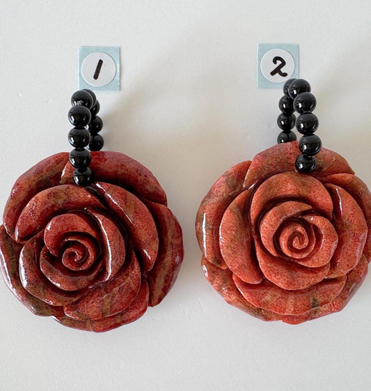 Genuine Sponge Coral 40mm Rose Pendant with Onyx Bail / African Coral / Natural Reddish-Brown Color / Price per Piece