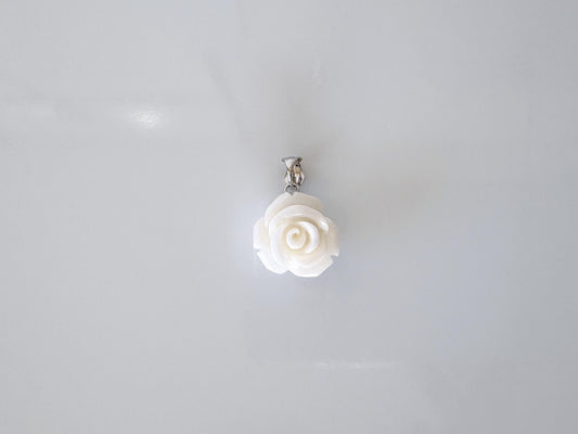 Natural White Coral Rose Pendant, 16x16mm Rose, Natural White Color Coral, Silver (rhodium plated) Bail, Genuine Precious Coral Pendant