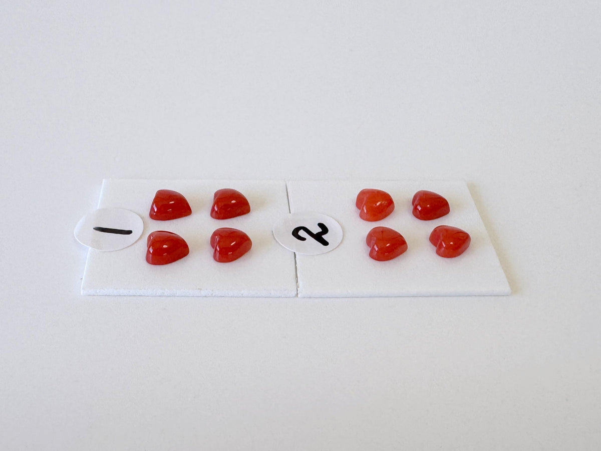 Natural Japanese red(Aka) coral tiny heart shape cabochon with half-drilled hole at back, Natural Color, Price per set of 4 pcs
