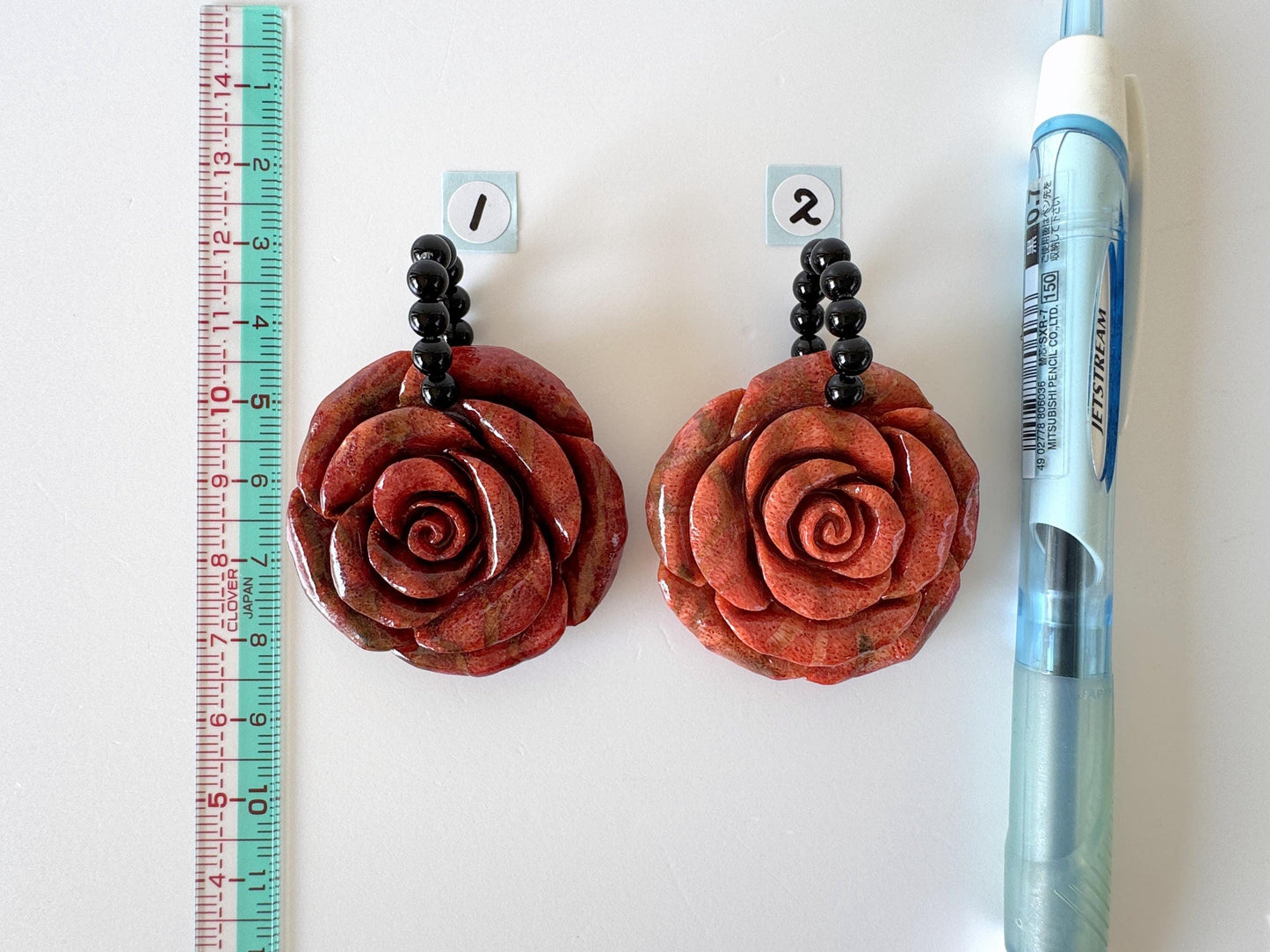Sponge Coral Rose Pendant: 40mm Reddish-Brown Gemstone with Onyx Bail