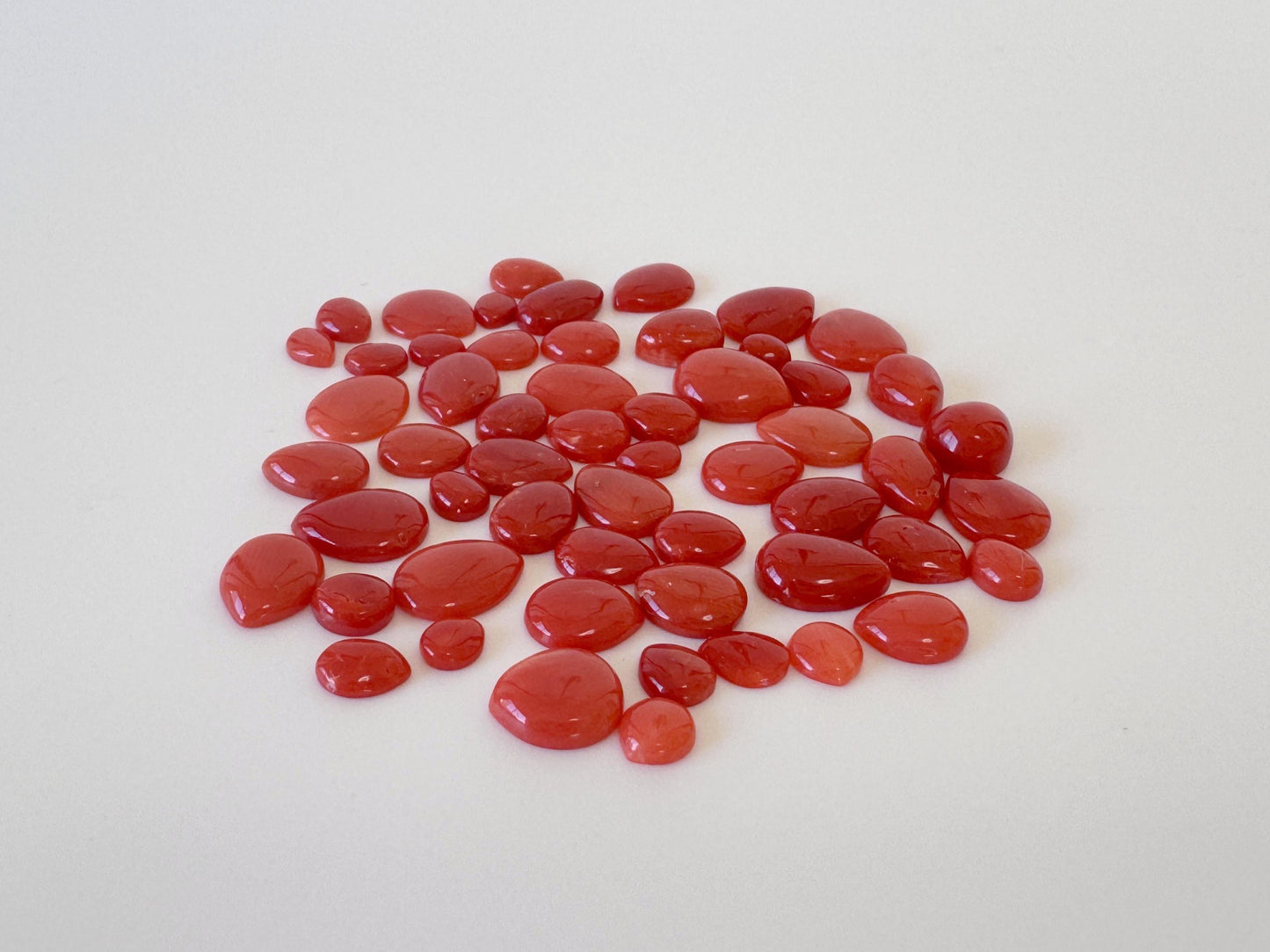 Red Mediterranean Coral Cabochons - Pear Shape Loose Stones - Natural Color, Jewelry Crafting, 57pcs Value Priced Pack